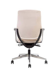 Back view. Auburn Conference Chair with white fabric seat and back. Polished aluminum frame. Ergonomic Desk chair. Kansas City office furniture.