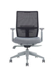 Devens Desk Chair with grey fabric seat, black mesh back, and brushed grey frame. Ergonomic Desk chair. Kansas City, Missouri.