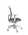 Devens Desk Chair with grey fabric seat, mesh back, and frame. Side profile. Ergonomic Desk chair. Kansas City, Missouri.