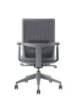 Back view. Devens Desk Chair with grey fabric seat, mesh back, and frame. Ergonomic Desk chair. Kansas City, Missouri.
