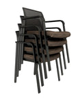 Praxton Side Chair stacked 6 high with Black fabric seat, mesh back, and frame. Ergonomic Desk chair Kansas City, Missouri.