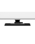 Front view of a black HumanScale keyboard tray meant for height adjustable desk. Pictured with a desk. Kansas City Office Design.
