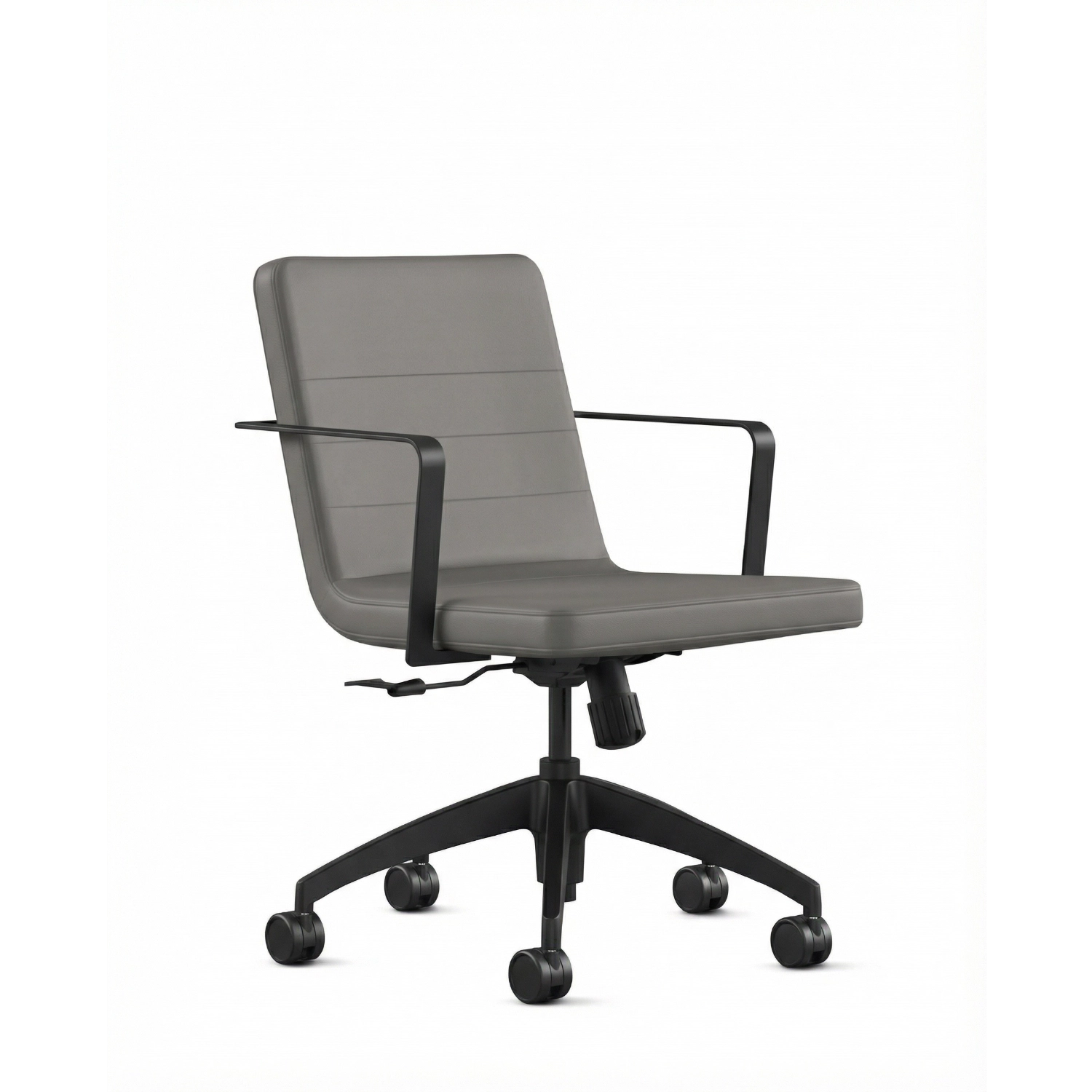 Front view of the 9to5 Alba Conference Chair with Ash vinyl fabric seat and back, black aluminum frame. Ergonomic Desk chair Kansas City, Missouri. Kansas City Office Design.