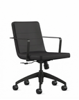 Front view of the 9to5 Alba Conference Chair with Black vinyl fabric seat and back, black aluminum frame. Ergonomic Desk chair Kansas City, Missouri. Kansas City Office Design.