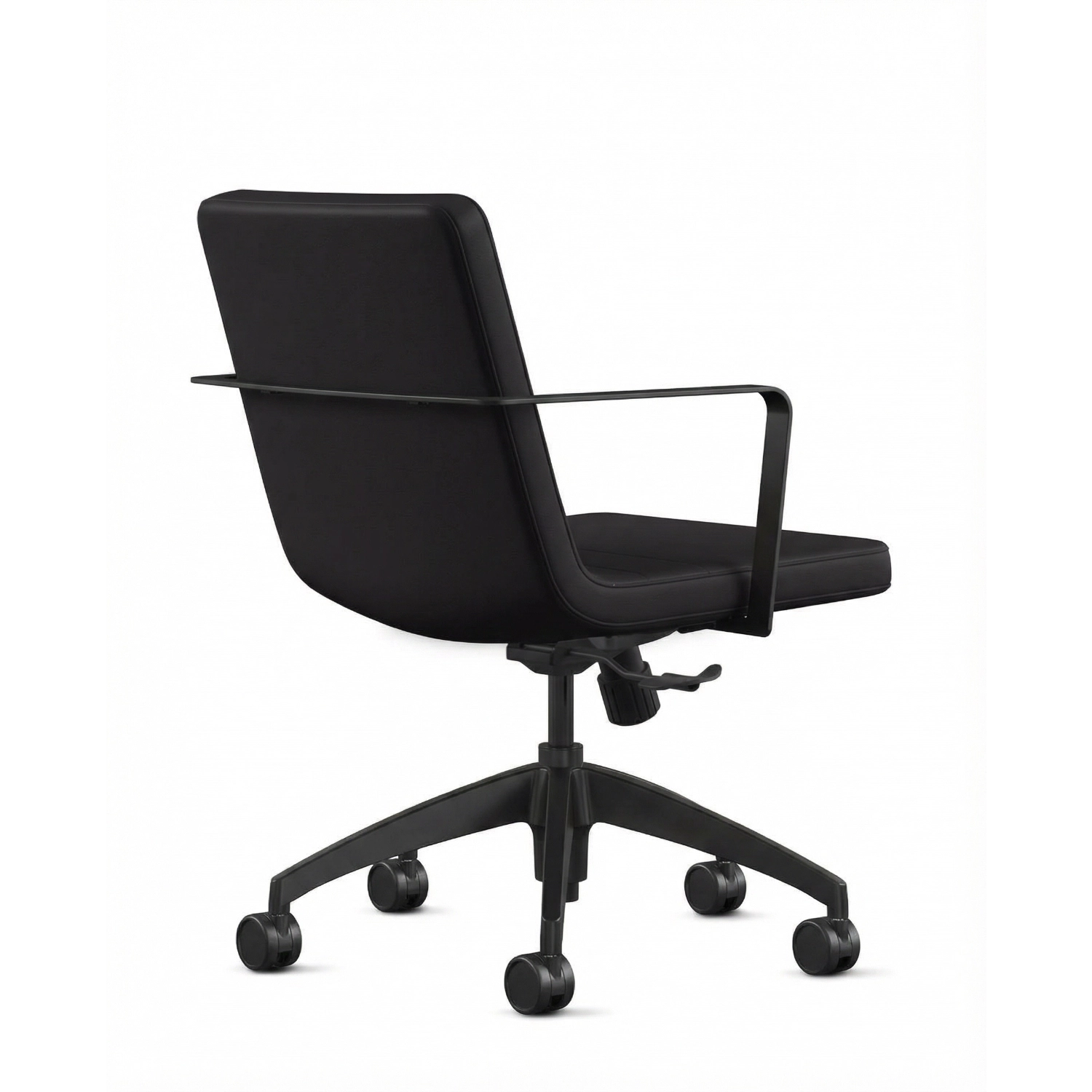 Back view of the 9to5 Alba Conference Chair with Black vinyl fabric seat and back, black aluminum frame. Ergonomic Desk chair Kansas City, Missouri. Kansas City Office Design.