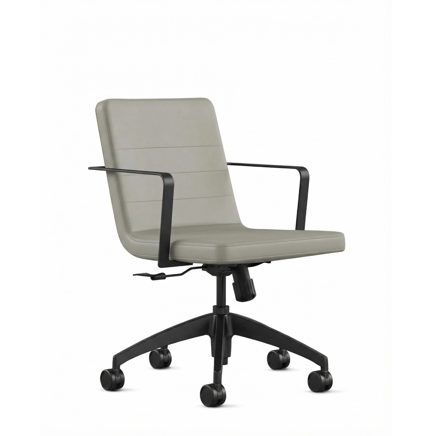 Front view of the 9to5 Alba Conference Chair with Mist vinyl fabric seat and back, black aluminum frame. Ergonomic Desk chair Kansas City, Missouri. Kansas City Office Design.