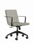 Front view of the 9to5 Alba Conference Chair with Mist vinyl fabric seat and back, black aluminum frame. Ergonomic Desk chair Kansas City, Missouri. Kansas City Office Design.