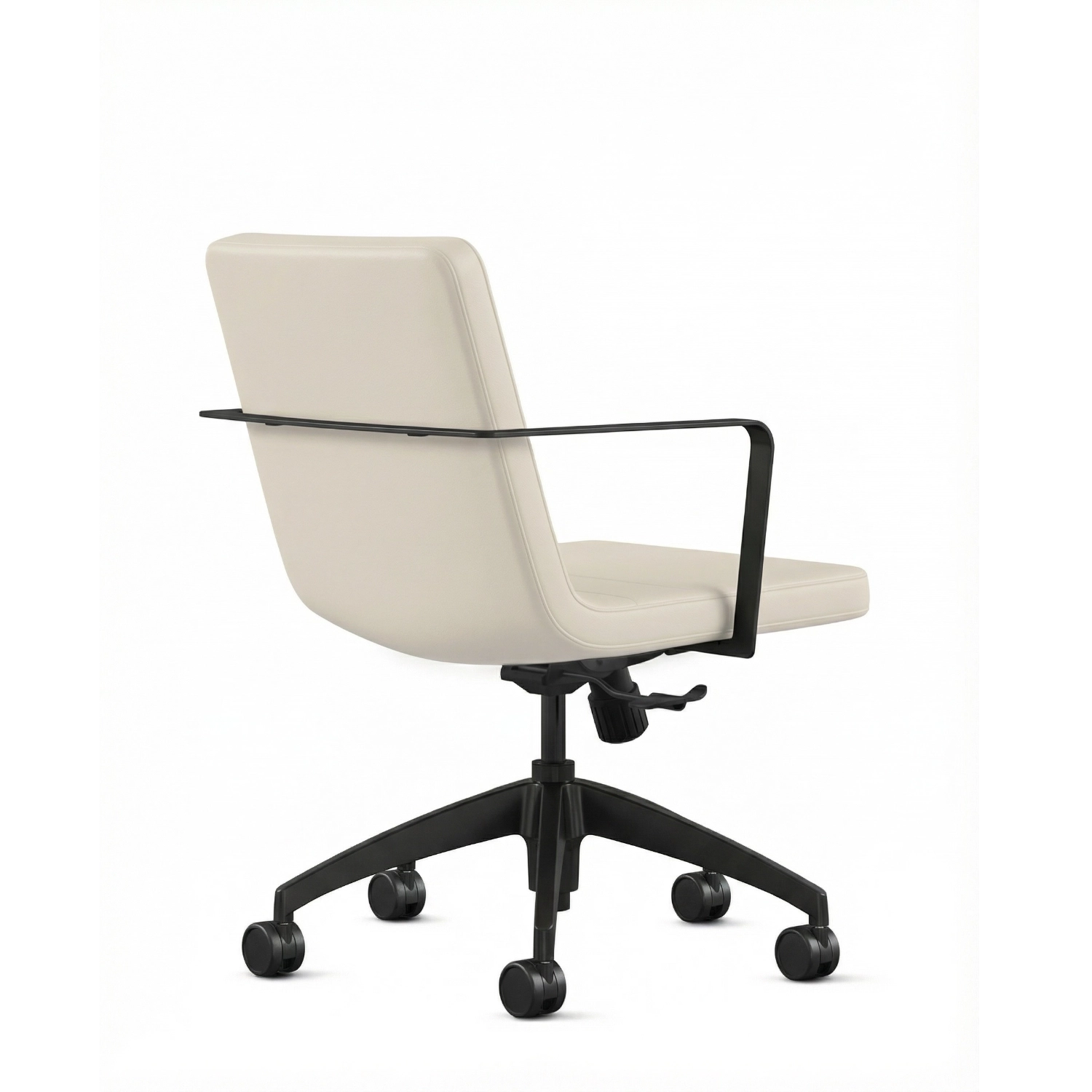 Back view of the 9to5 Alba Conference Chair with white vinyl fabric seat and back, black aluminum frame. Ergonomic Desk chair Kansas City, Missouri. Kansas City Office Design.