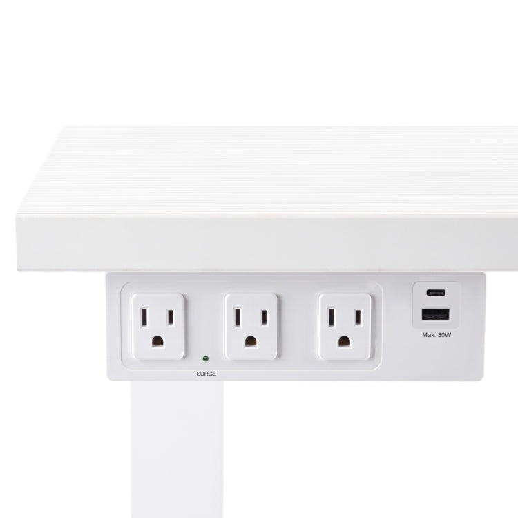 Front view of the SitOnIt Current Under mount power in White. Kansas City Office Design.