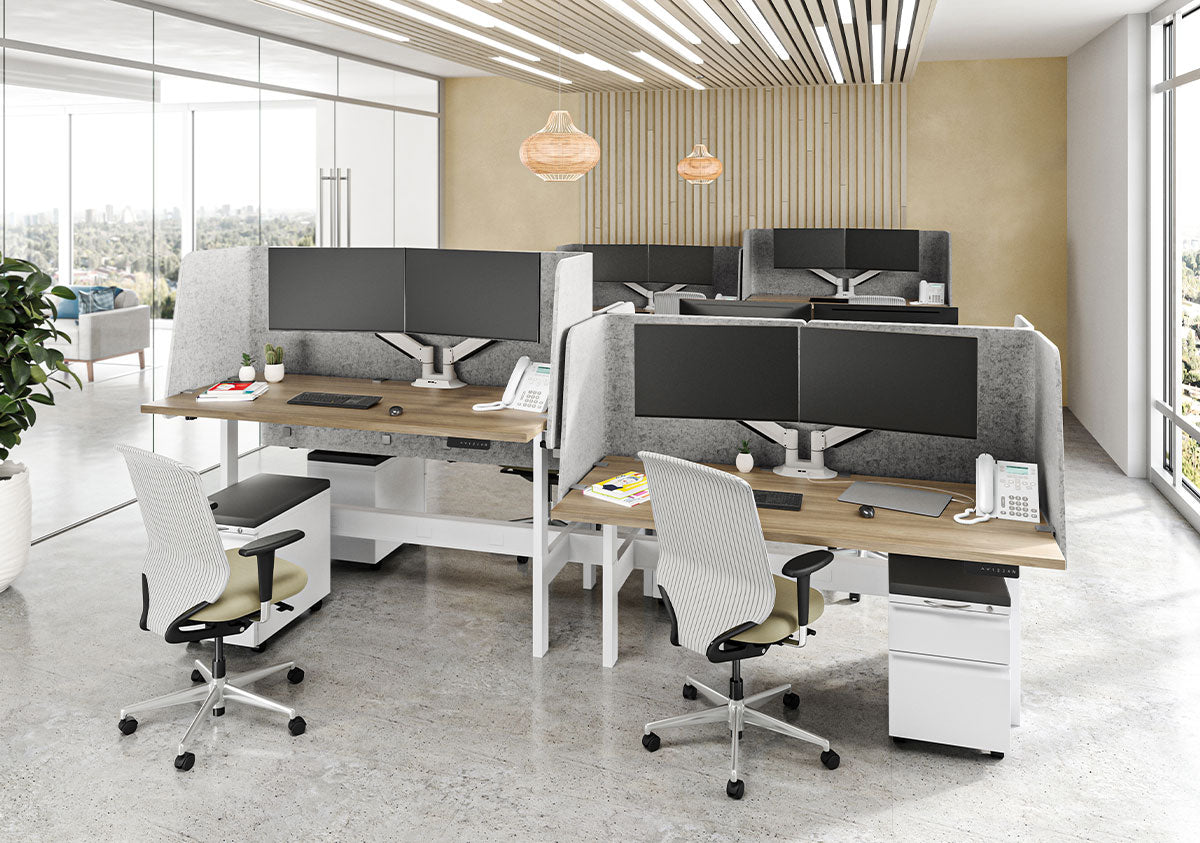Height Adjustable 4-Pod Benching Workstation - Kansas City Office Furniture