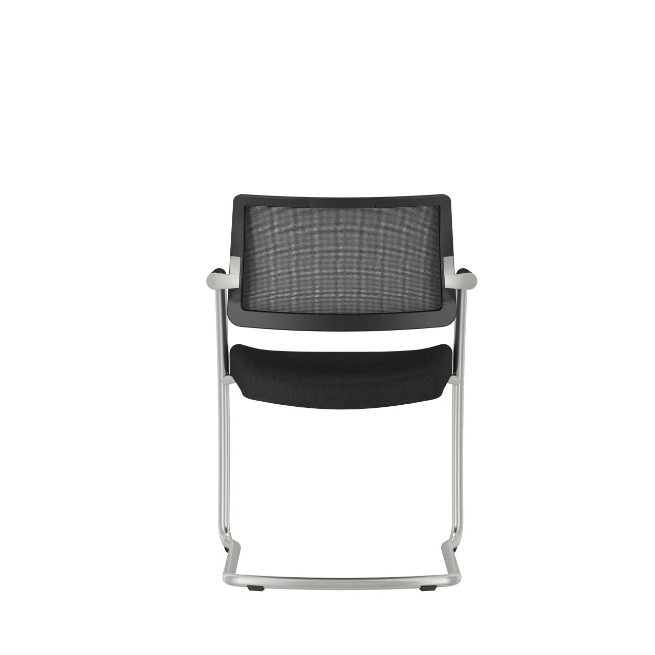 Back view of the AIS Devens Guest chair with black mesh back and black seat on a white background. Kansas City Office Design.