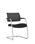 Angled Front view of the AIS Devens Guest chair with black mesh back and black seat on a white background. Kansas City Office Design.