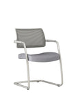 Angled Front view of the AIS Devens Guest chair with gray mesh back and gray seat on a white background. Kansas City Office Design.