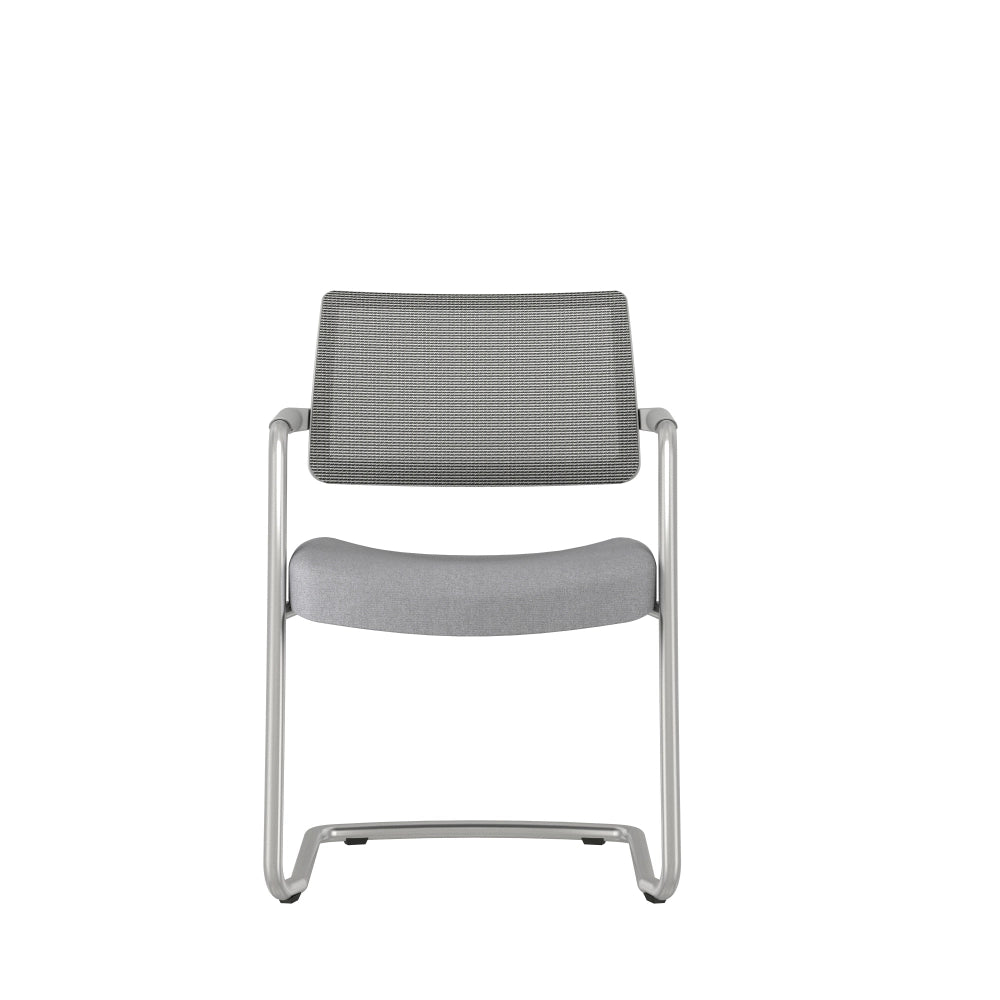 Front view of the AIS Devens Guest chair with gray mesh back and gray seat on a white background. Kansas City Office Design.