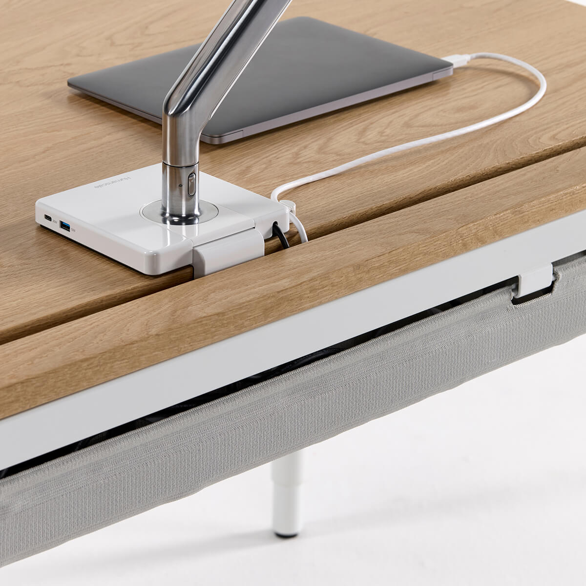 Humanscale eFloat Quattro Cable Manager | Under-Desk Leather Cable Basket — View 2. Kansas City Office Design.