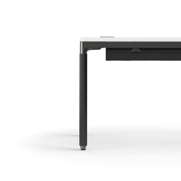Humanscale eFloat Quattro Cable Manager | Under-Desk Leather Cable Basket, For 46"W Tops (32.8"L x 4.2"D x 4.2"W)(48), Black, Salzburg Leather Black, side view. Kansas City Office Design.