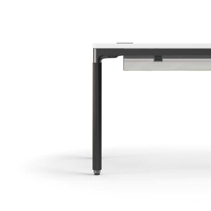 Humanscale eFloat Quattro Cable Manager | Under-Desk Leather Cable Basket, For 46"W Tops (32.8"L x 4.2"D x 4.2"W)(48), Black, Salzburg Leather Cloud, side view. Kansas City Office Design.