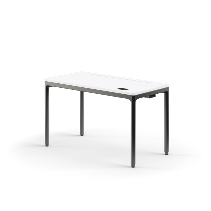 Humanscale eFloat Quattro Cable Manager | Under-Desk Leather Cable Basket, For 46"W Tops (32.8"L x 4.2"D x 4.2"W)(48), Black, Salzburg Leather Concrete, front view. Kansas City Office Design.