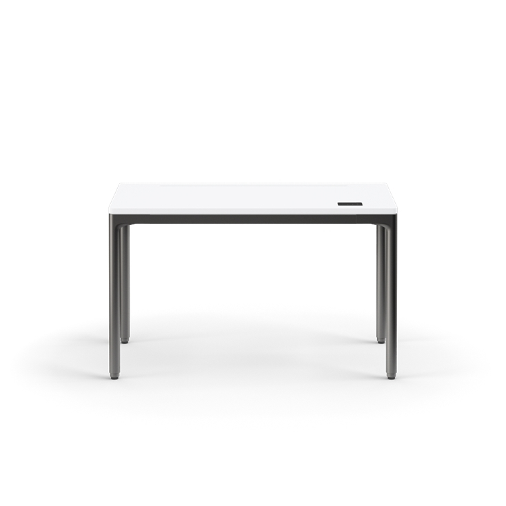Humanscale eFloat Quattro Cable Manager | Under-Desk Leather Cable Basket, For 46"W Tops (32.8"L x 4.2"D x 4.2"W)(48), Black, Salzburg Leather Concrete, back view. Kansas City Office Design.