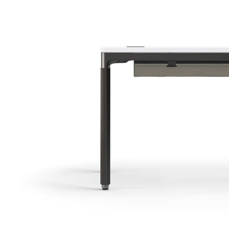 Humanscale eFloat Quattro Cable Manager | Under-Desk Leather Cable Basket, For 46"W Tops (32.8"L x 4.2"D x 4.2"W)(48), Black, Salzburg Leather Concrete, side view. Kansas City Office Design.