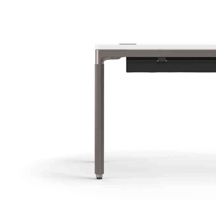 Humanscale eFloat Quattro Cable Manager | Under-Desk Leather Cable Basket, For 46"W Tops (32.8"L x 4.2"D x 4.2"W)(48), Gray, Salzburg Leather Black, side view. Kansas City Office Design.