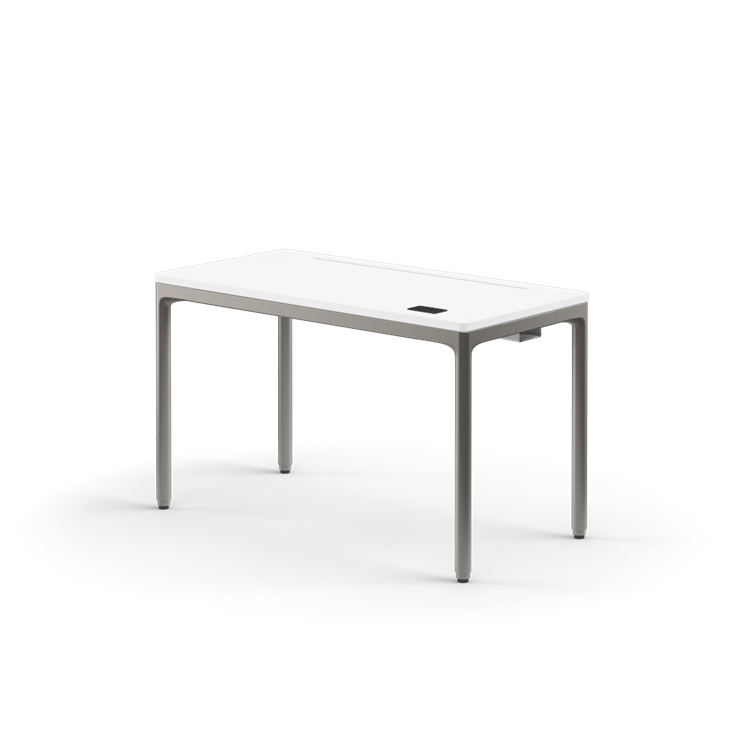 Humanscale eFloat Quattro Cable Manager | Under-Desk Leather Cable Basket, For 46"W Tops (32.8"L x 4.2"D x 4.2"W)(48), Gray, Salzburg Leather Cloud, front view. Kansas City Office Design.
