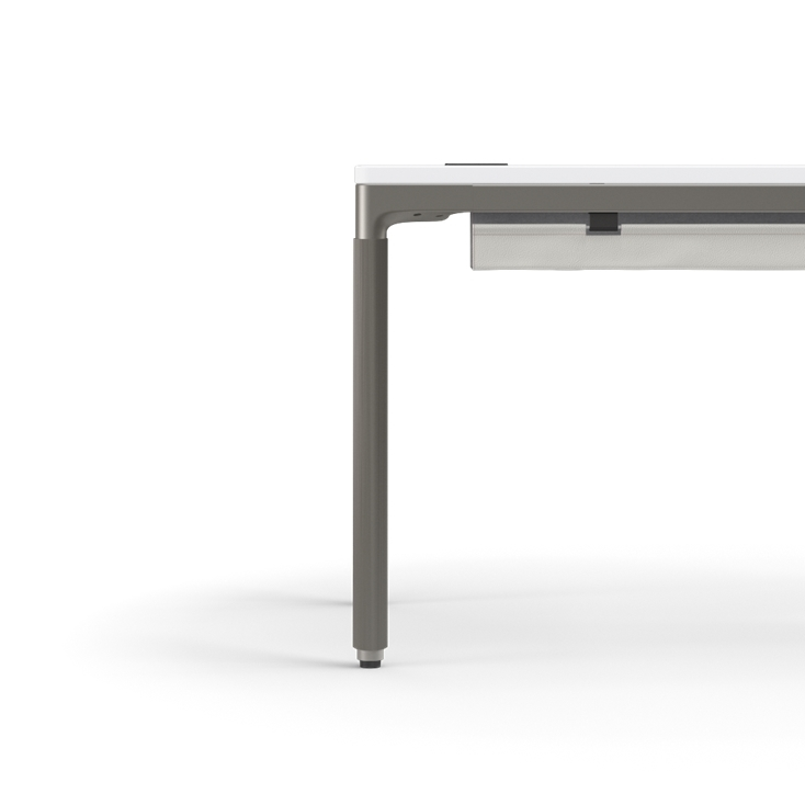Humanscale eFloat Quattro Cable Manager | Under-Desk Leather Cable Basket, For 46"W Tops (32.8"L x 4.2"D x 4.2"W)(48), Gray, Salzburg Leather Cloud, side view. Kansas City Office Design.
