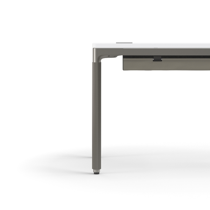 Humanscale eFloat Quattro Cable Manager | Under-Desk Leather Cable Basket, For 46"W Tops (32.8"L x 4.2"D x 4.2"W)(48), Gray, Salzburg Leather Concrete, side view. Kansas City Office Design.