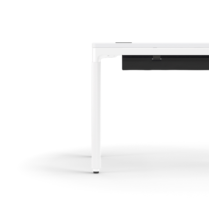 Humanscale eFloat Quattro Cable Manager | Under-Desk Leather Cable Basket, For 46"W Tops (32.8"L x 4.2"D x 4.2"W)(48), White, Salzburg Leather Black, side view. Kansas City Office Design.