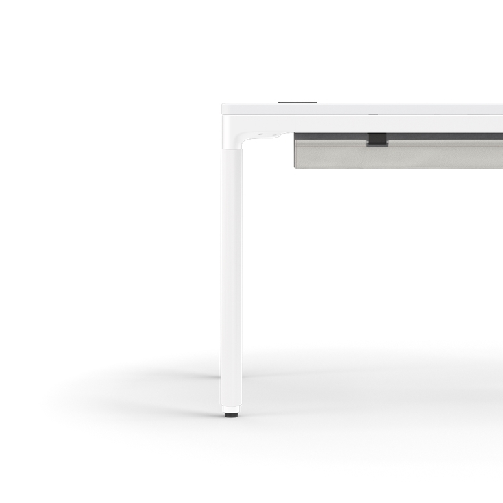 Humanscale eFloat Quattro Cable Manager | Under-Desk Leather Cable Basket, For 46"W Tops (32.8"L x 4.2"D x 4.2"W)(48), White, Salzburg Leather Cloud, side view. Kansas City Office Design.