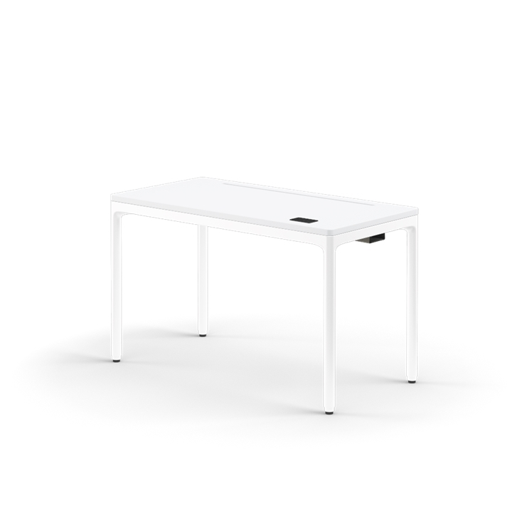 Humanscale eFloat Quattro Cable Manager | Under-Desk Leather Cable Basket, For 46"W Tops (32.8"L x 4.2"D x 4.2"W)(48), White, Salzburg Leather Concrete, front view. Kansas City Office Design.