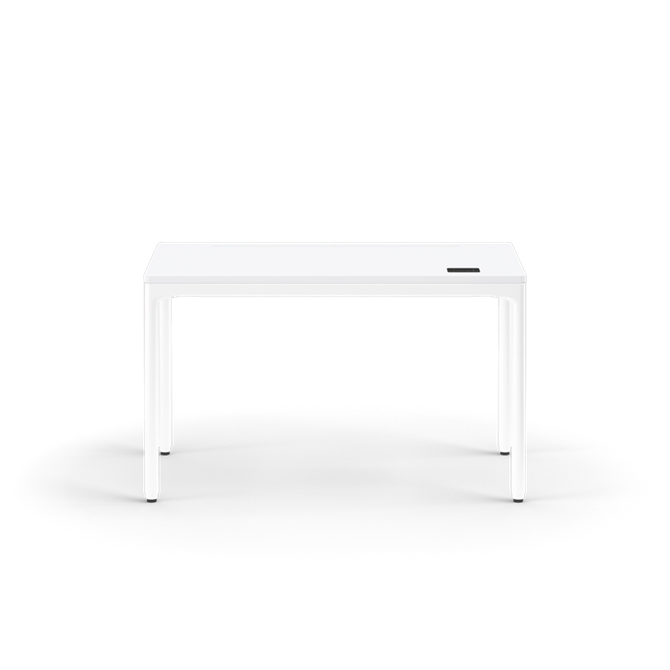 Humanscale eFloat Quattro Cable Manager | Under-Desk Leather Cable Basket, For 46"W Tops (32.8"L x 4.2"D x 4.2"W)(48), White, Salzburg Leather Concrete, back view. Kansas City Office Design.