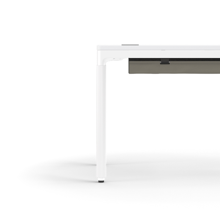 Humanscale eFloat Quattro Cable Manager | Under-Desk Leather Cable Basket, For 46"W Tops (32.8"L x 4.2"D x 4.2"W)(48), White, Salzburg Leather Concrete, side view. Kansas City Office Design.
