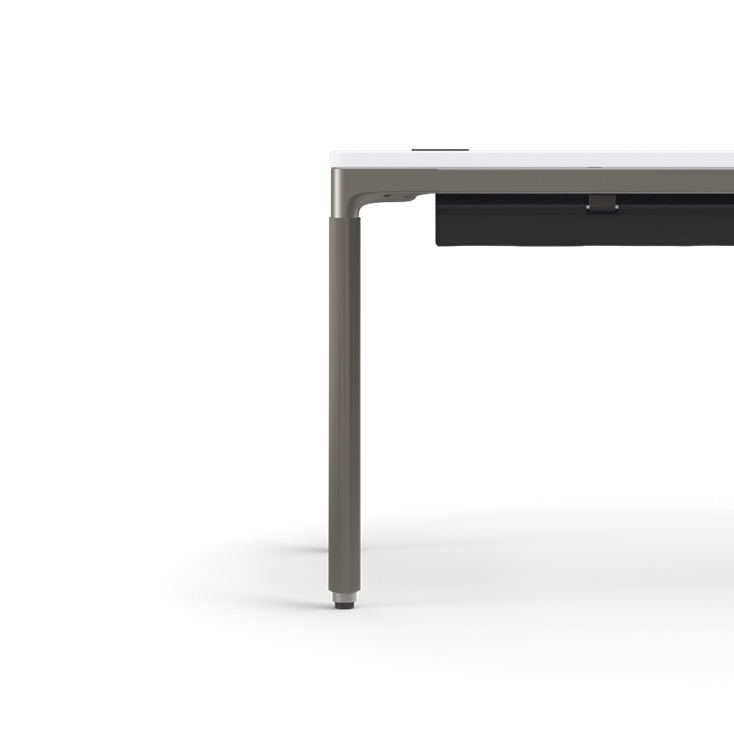 Humanscale eFloat Quattro Cable Manager | Under-Desk Leather Cable Basket, For 58"W Tops (44.8"L x 4.2"D x 4.2"W)(60), Gray, Salzburg Leather Black, side view. Kansas City Office Design.