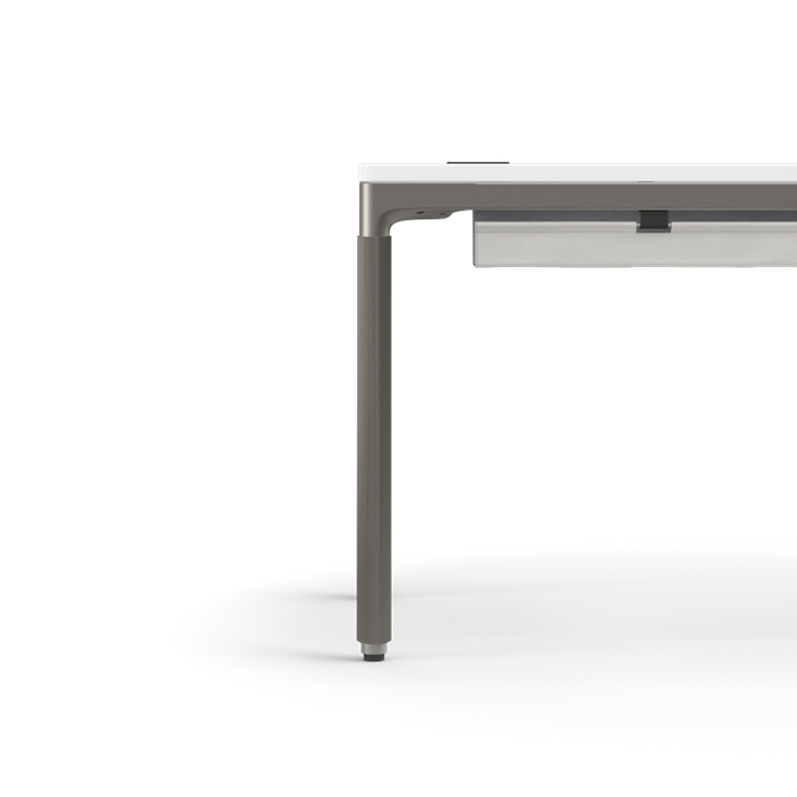 Humanscale eFloat Quattro Cable Manager | Under-Desk Leather Cable Basket, For 58"W Tops (44.8"L x 4.2"D x 4.2"W)(60), Gray, Salzburg Leather Cloud, side view. Kansas City Office Design.