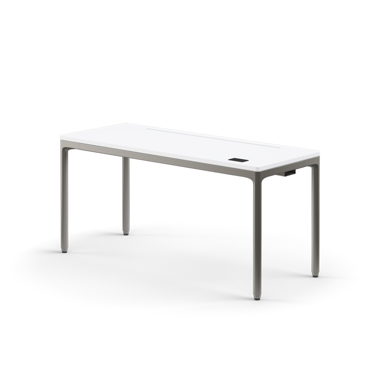 Humanscale eFloat Quattro Cable Manager | Under-Desk Leather Cable Basket, For 58"W Tops (44.8"L x 4.2"D x 4.2"W)(60), Gray, Salzburg Leather Concrete, front view. Kansas City Office Design.