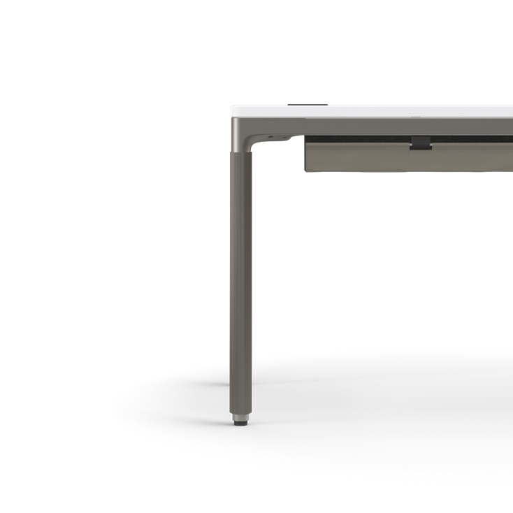 Humanscale eFloat Quattro Cable Manager | Under-Desk Leather Cable Basket, For 58"W Tops (44.8"L x 4.2"D x 4.2"W)(60), Gray, Salzburg Leather Concrete, side view. Kansas City Office Design.