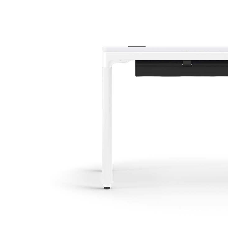 Humanscale eFloat Quattro Cable Manager | Under-Desk Leather Cable Basket, For 58"W Tops (44.8"L x 4.2"D x 4.2"W)(60), White, Salzburg Leather Black, side view. Kansas City Office Design.