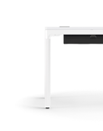 Humanscale eFloat Quattro Cable Manager | Under-Desk Leather Cable Basket, For 58"W Tops (44.8"L x 4.2"D x 4.2"W)(60), White, Salzburg Leather Black, side view. Kansas City Office Design.