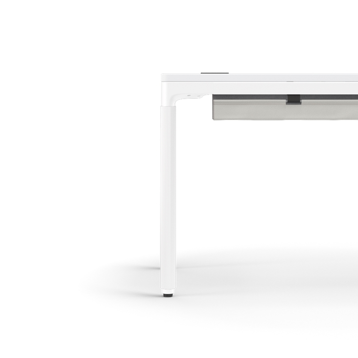 Humanscale eFloat Quattro Cable Manager | Under-Desk Leather Cable Basket, For 58"W Tops (44.8"L x 4.2"D x 4.2"W)(60), White, Salzburg Leather Cloud, side view. Kansas City Office Design.