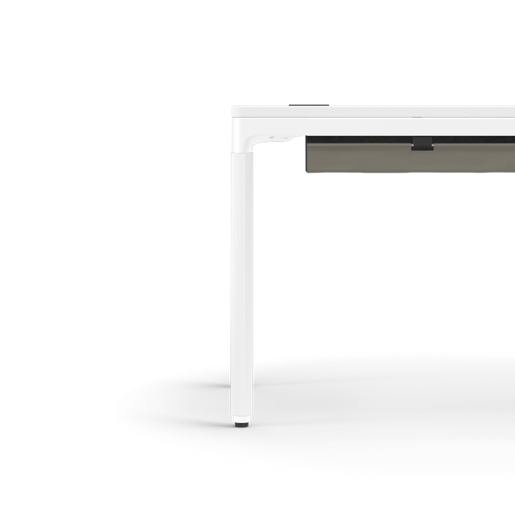 Humanscale eFloat Quattro Cable Manager | Under-Desk Leather Cable Basket, For 58"W Tops (44.8"L x 4.2"D x 4.2"W)(60), White, Salzburg Leather Concrete, side view. Kansas City Office Design.
