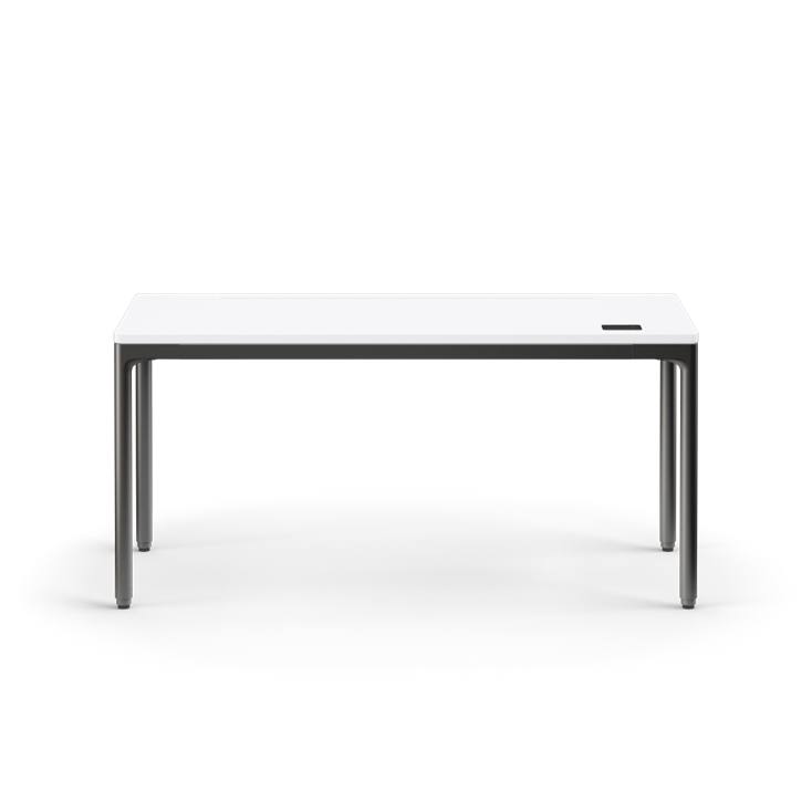 Humanscale eFloat Quattro Cable Manager | Under-Desk Leather Cable Basket, For 58"W Tops (44.8"L x 4.2"D x 4.2"W)(60), Black, Salzburg Leather Cloud, back view. Kansas City Office Design.