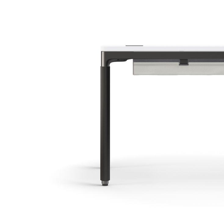 Humanscale eFloat Quattro Cable Manager | Under-Desk Leather Cable Basket, For 58"W Tops (44.8"L x 4.2"D x 4.2"W)(60), Black, Salzburg Leather Cloud, side view. Kansas City Office Design.