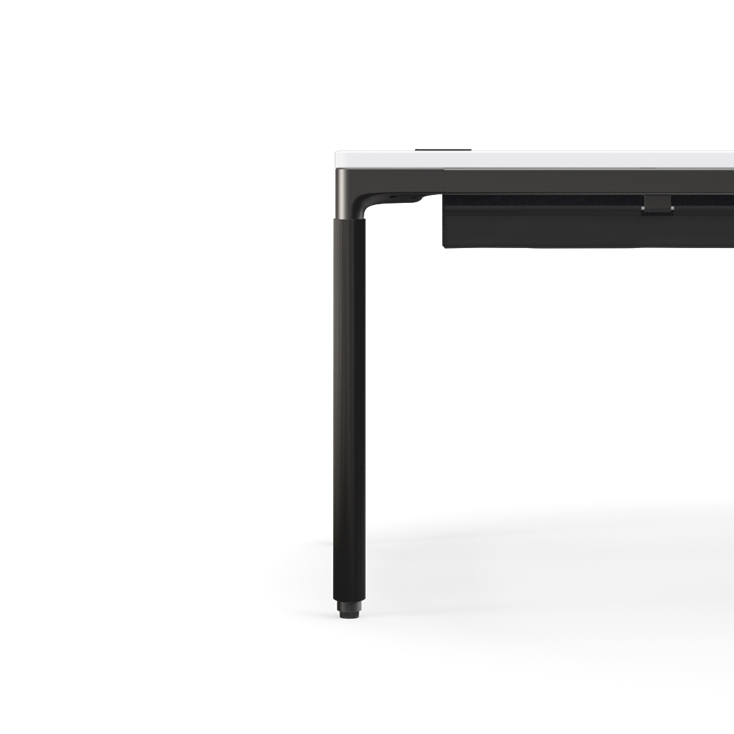 Humanscale eFloat Quattro Cable Manager | Under-Desk Leather Cable Basket, For 70"W Tops (56.8"L x 4.2"D x 4.2"W)(72), Black, Salzburg Leather Black, side view. Kansas City Office Design.