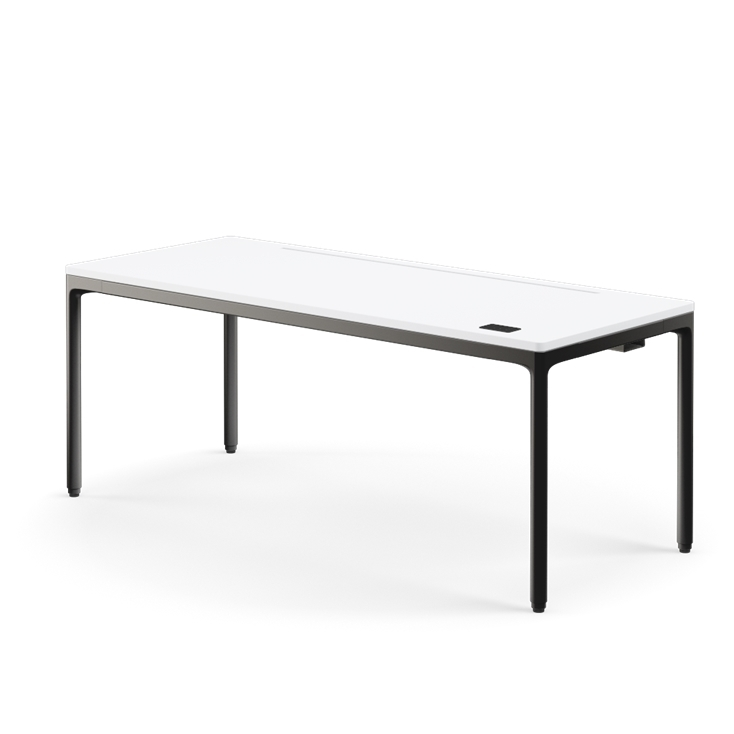 Humanscale eFloat Quattro Cable Manager | Under-Desk Leather Cable Basket, For 70"W Tops (56.8"L x 4.2"D x 4.2"W)(72), Black, Salzburg Leather Concrete, front view. Kansas City Office Design.