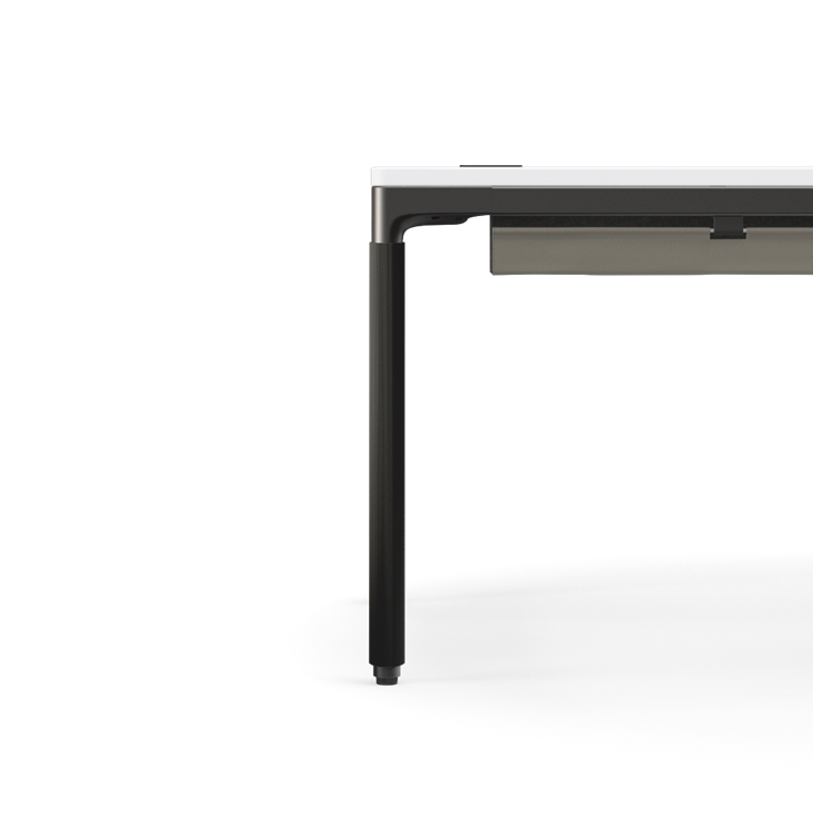 Humanscale eFloat Quattro Cable Manager | Under-Desk Leather Cable Basket, For 70"W Tops (56.8"L x 4.2"D x 4.2"W)(72), Black, Salzburg Leather Concrete, side view. Kansas City Office Design.