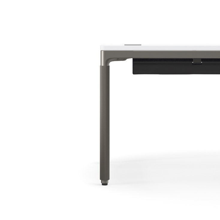 Humanscale eFloat Quattro Cable Manager | Under-Desk Leather Cable Basket, For 70"W Tops (56.8"L x 4.2"D x 4.2"W)(72), Gray, Salzburg Leather Black, side view. Kansas City Office Design.
