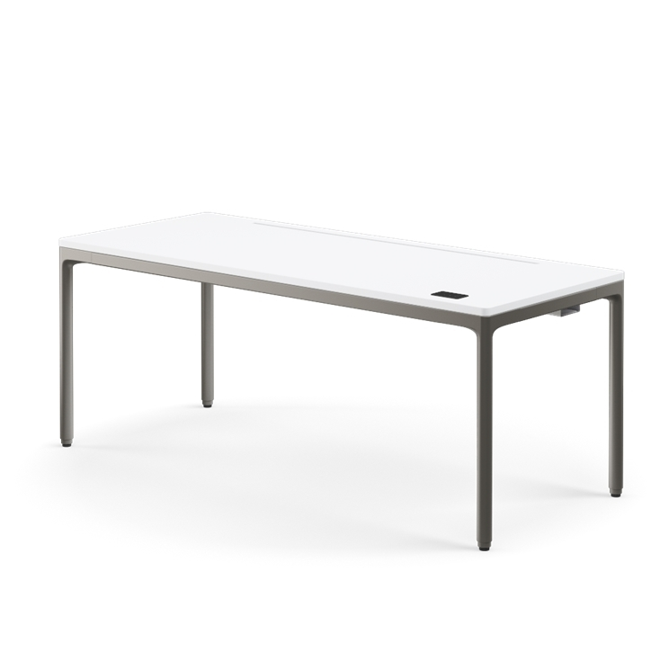 Humanscale eFloat Quattro Cable Manager | Under-Desk Leather Cable Basket, For 70"W Tops (56.8"L x 4.2"D x 4.2"W)(72), Gray, Salzburg Leather Cloud, front view. Kansas City Office Design.