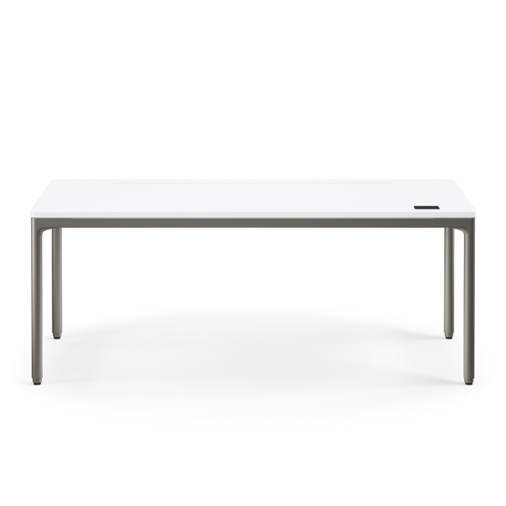 Humanscale eFloat Quattro Cable Manager | Under-Desk Leather Cable Basket, For 70"W Tops (56.8"L x 4.2"D x 4.2"W)(72), Gray, Salzburg Leather Cloud, back view. Kansas City Office Design.