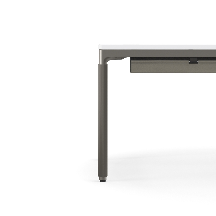Humanscale eFloat Quattro Cable Manager | Under-Desk Leather Cable Basket, For 70"W Tops (56.8"L x 4.2"D x 4.2"W)(72), Gray, Salzburg Leather Concrete, side view. Kansas City Office Design.